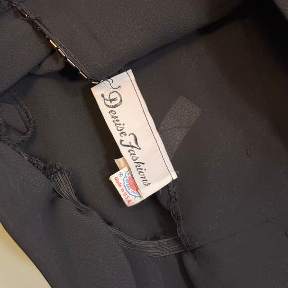 VTG Denise Fashions Blouse M Black Pleated Surplice Sheer Batwing Beaded Hem USA - Picture 6 of 10